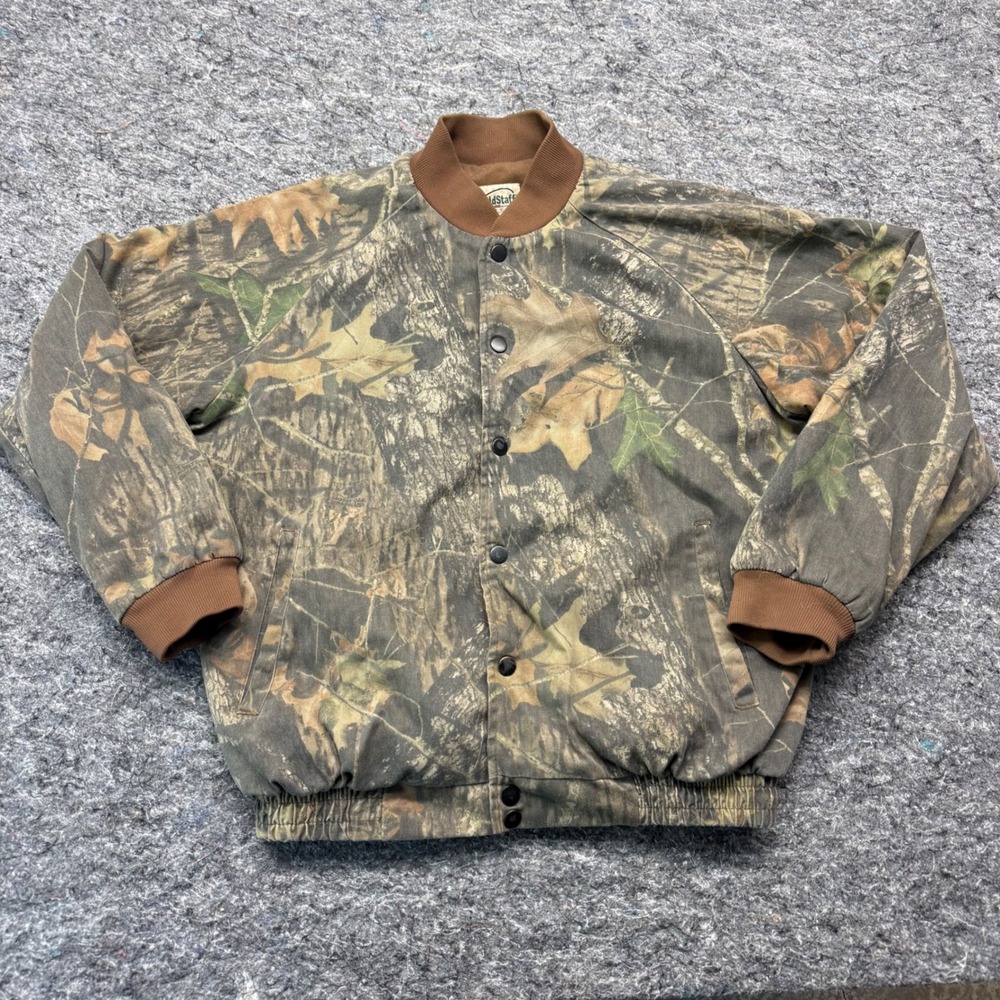 FieldStaff Mossy Oak Camo Bomber Jacket Mens XL Quilted Lined Hunting 0035W